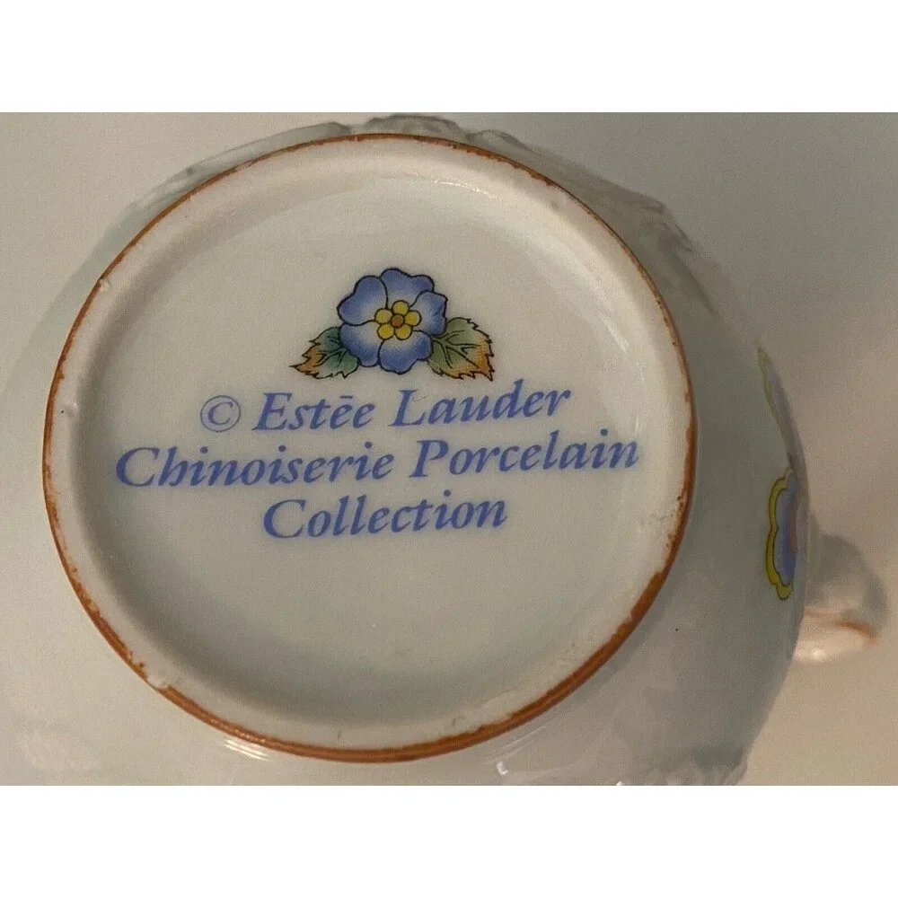 Estee Lauder Chinoiserie Floral Porcelain Creamer Pitcher‎ Butterfly & Flowers